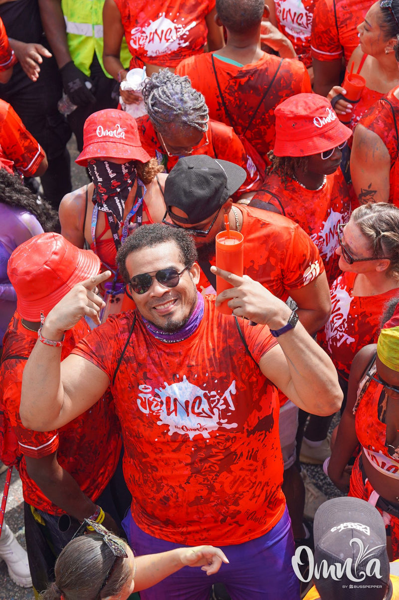 Omnia Carnival masqueraders on the road at Notting Hill Carnival 2026