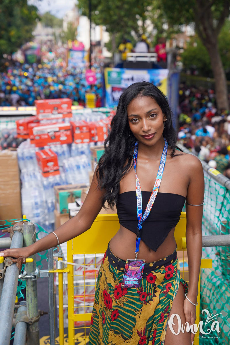 Omnia Carnival masqueraders on the road at Notting Hill Carnival 2026