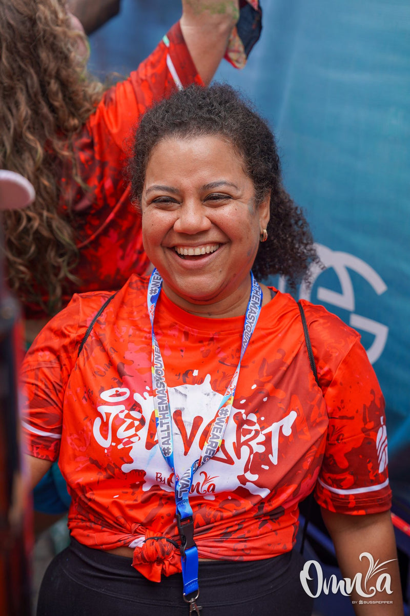 Omnia Carnival masqueraders on the road at Notting Hill Carnival 2026