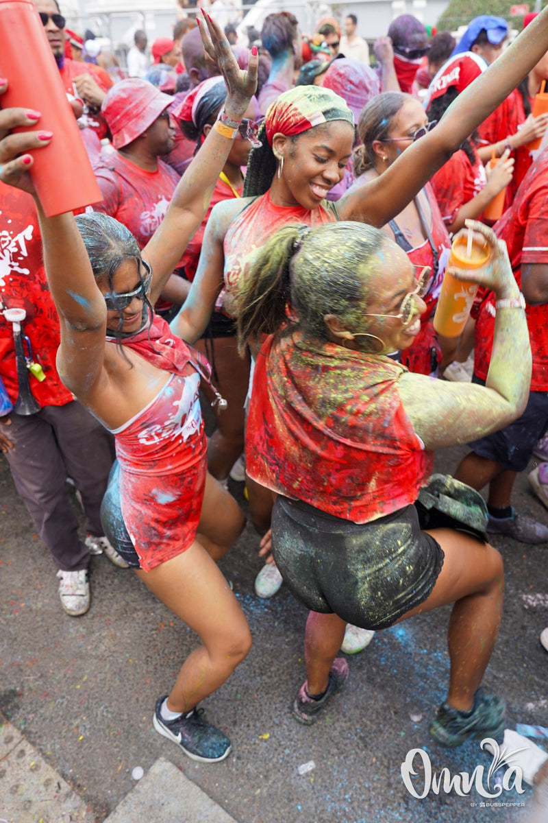 Omnia Carnival masqueraders on the road at Notting Hill Carnival 2026