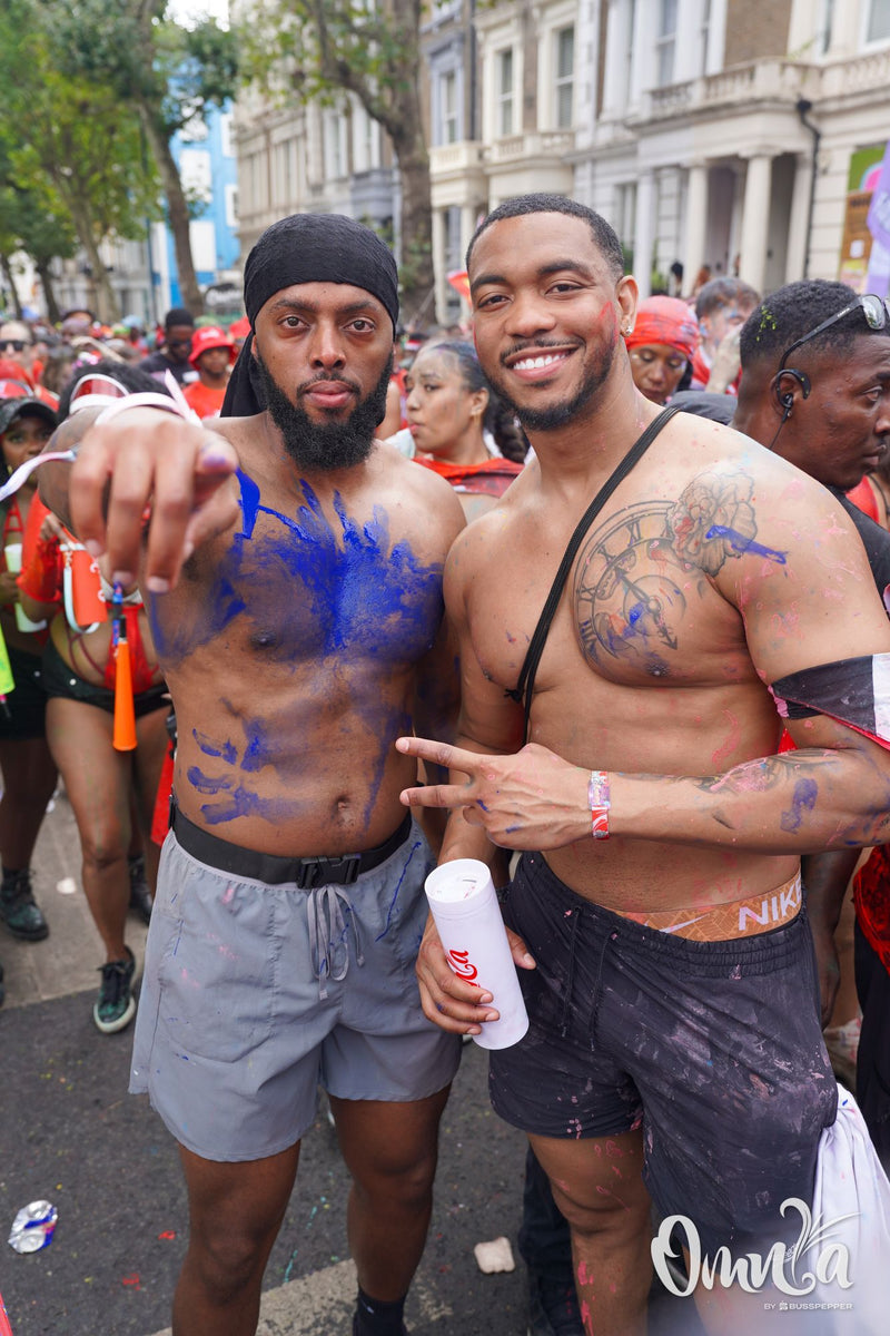 Omnia Carnival masqueraders on the road at Notting Hill Carnival 2026