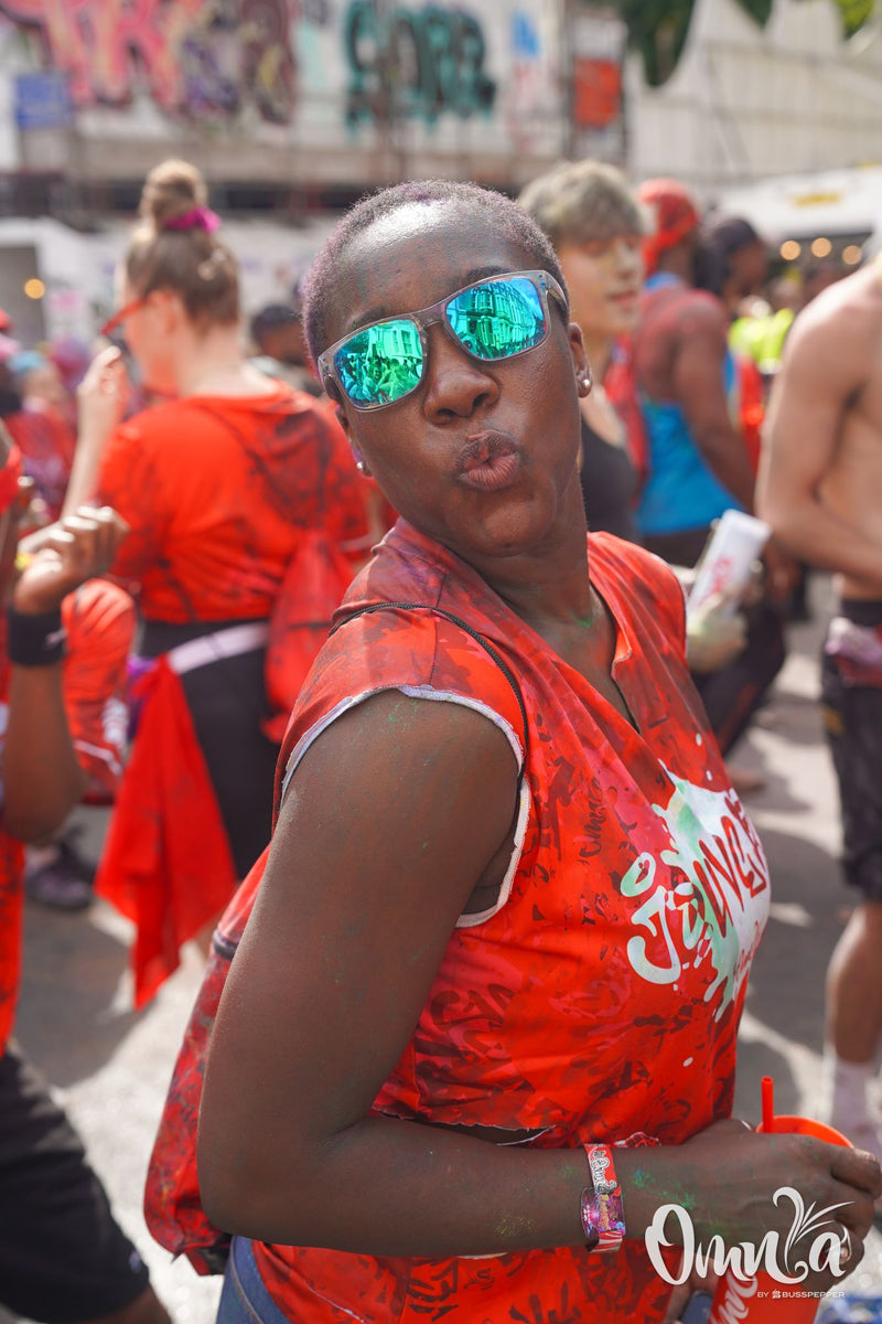 Omnia Carnival masqueraders on the road at Notting Hill Carnival 2026