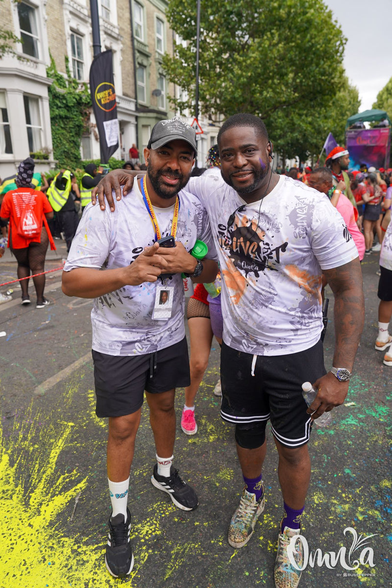 Omnia Carnival masqueraders on the road at Notting Hill Carnival 2026