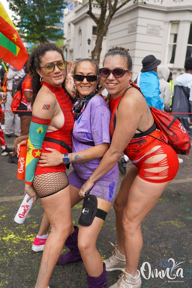 Omnia Carnival masqueraders on the road at Notting Hill Carnival 2026