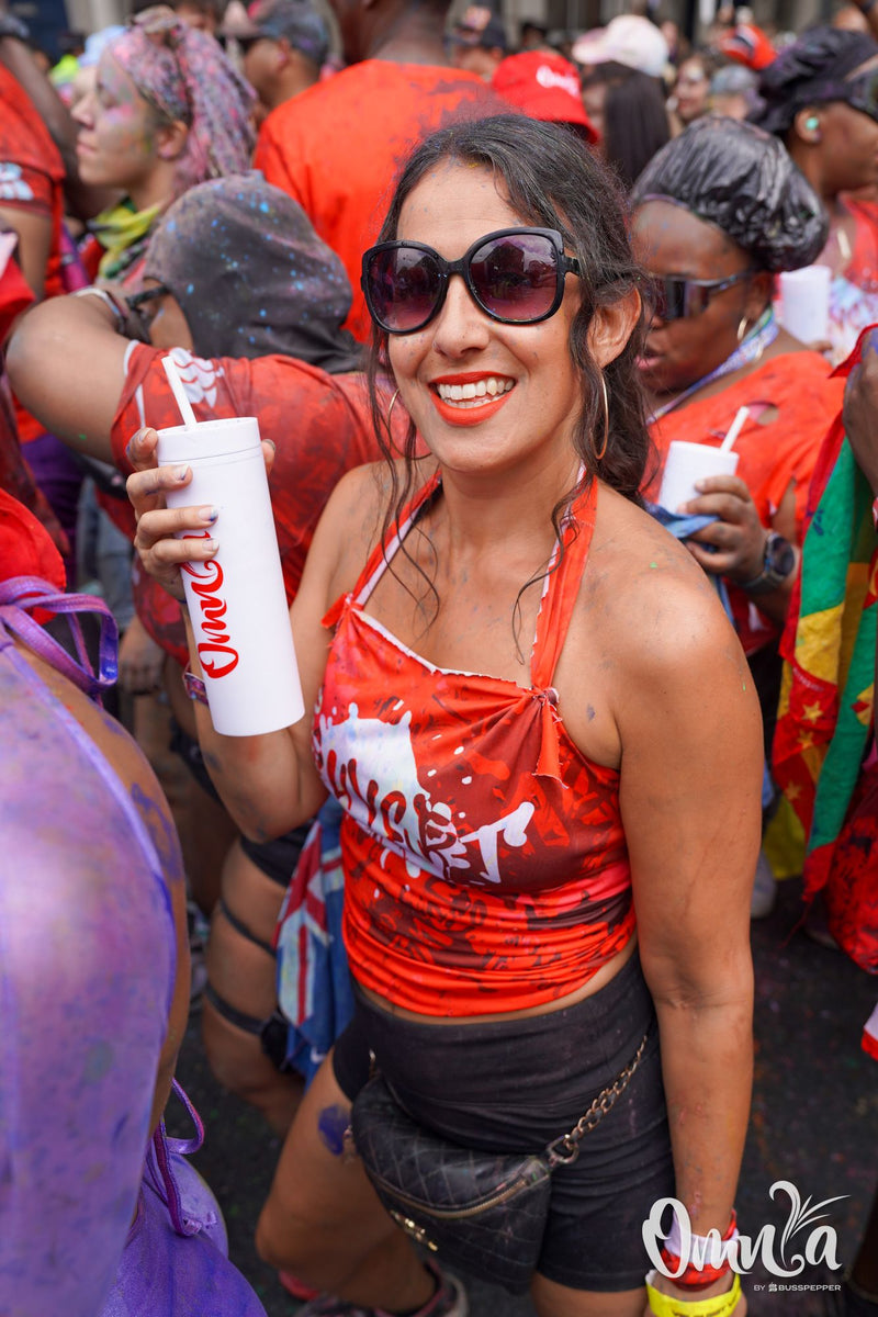Omnia Carnival masqueraders on the road at Notting Hill Carnival 2026