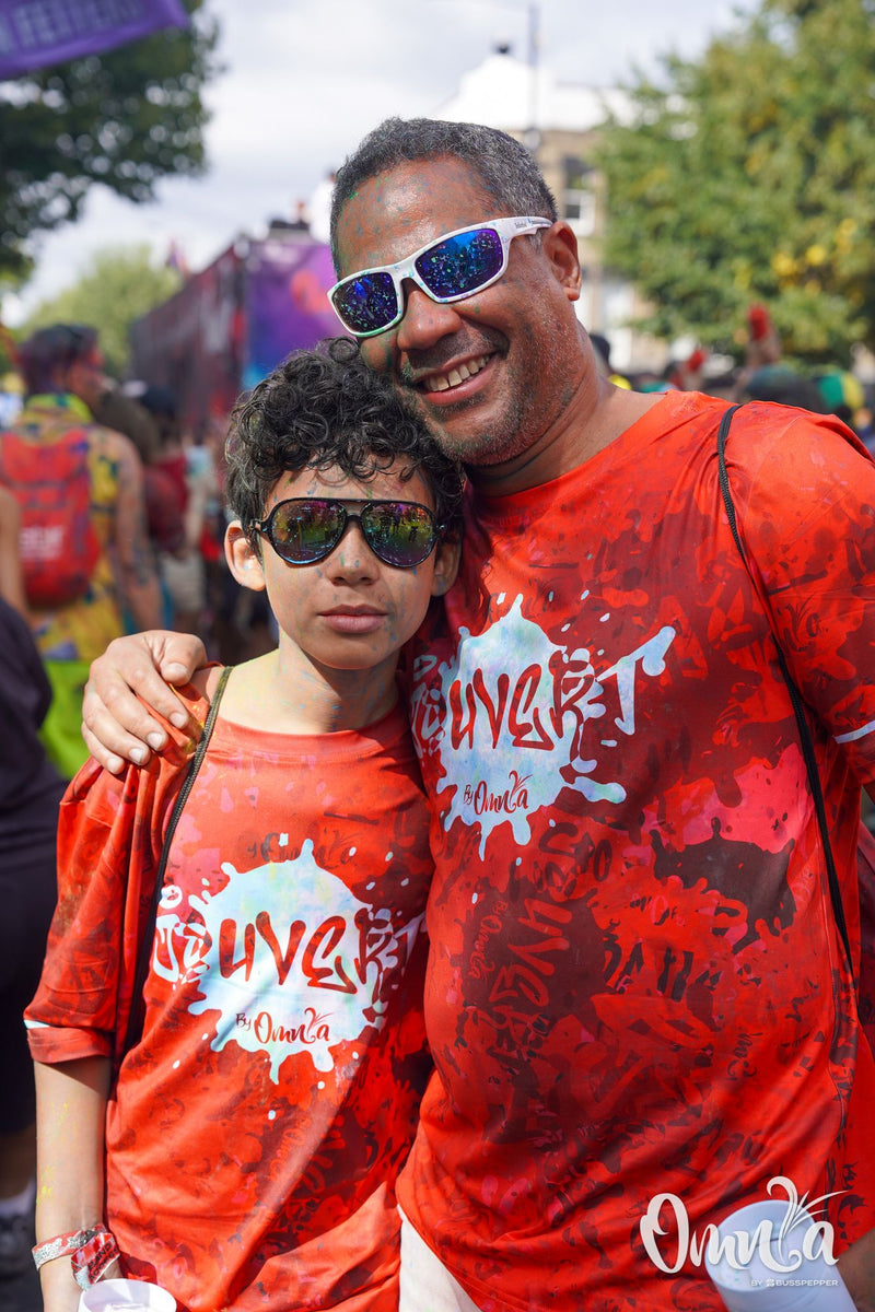 Omnia Carnival masqueraders on the road at Notting Hill Carnival 2026
