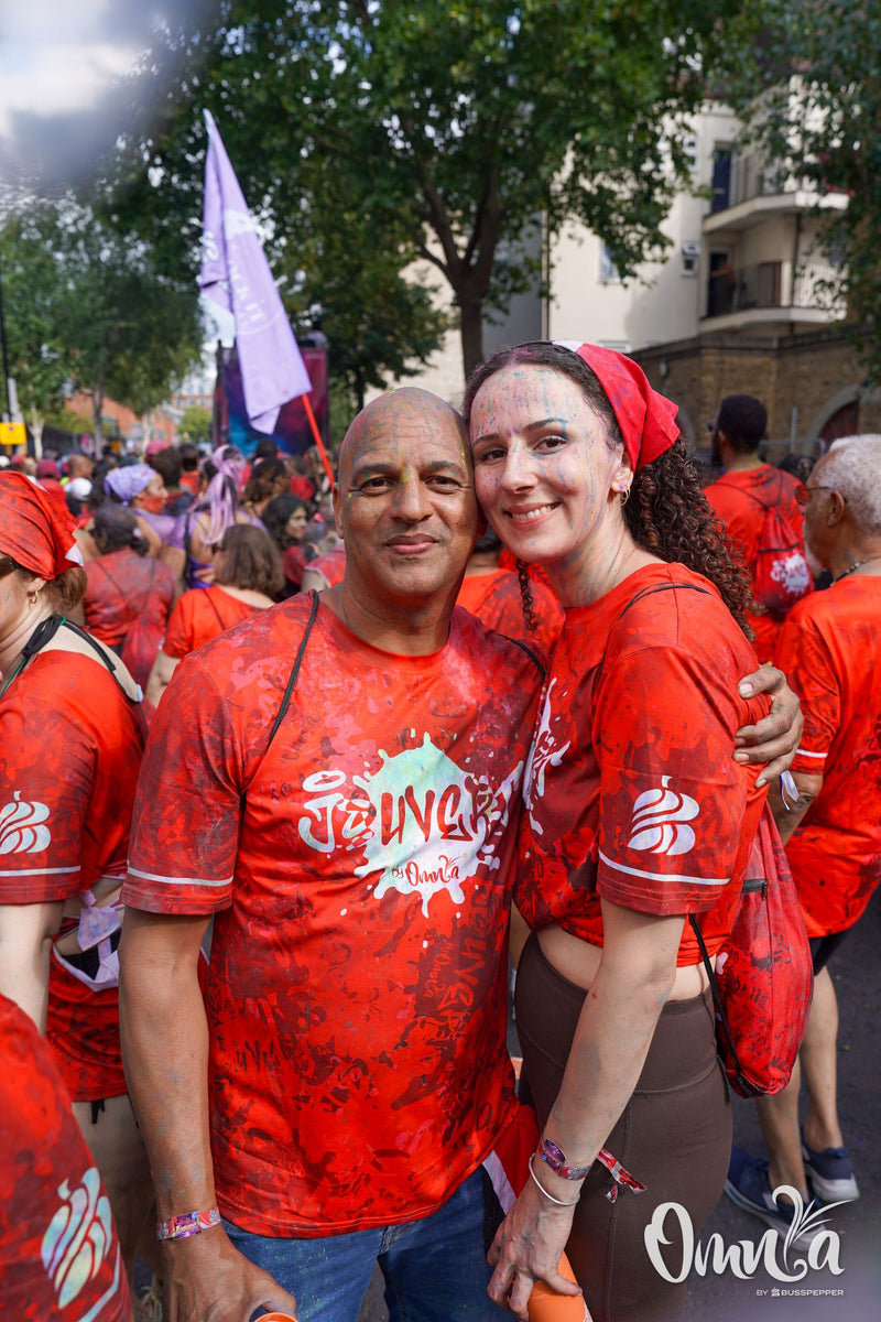 Omnia Carnival masqueraders on the road at Notting Hill Carnival 2026
