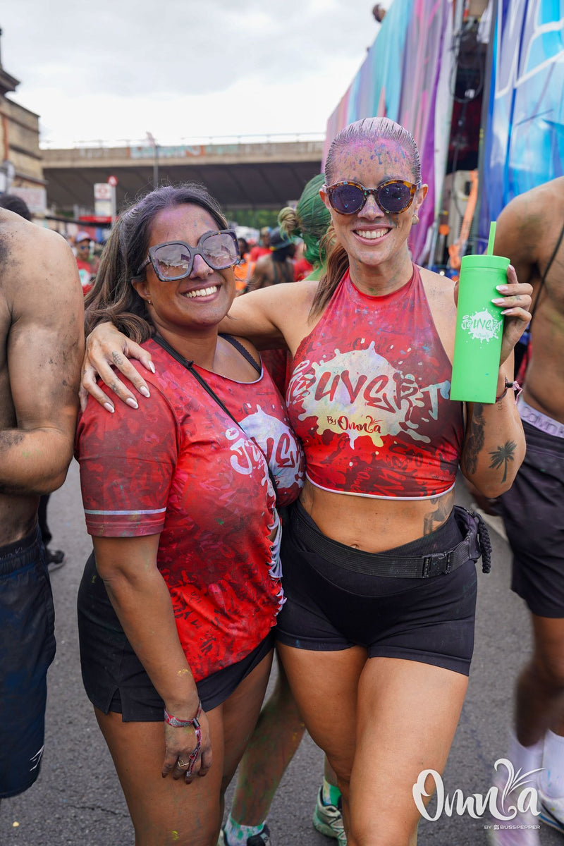Omnia Carnival masqueraders on the road at Notting Hill Carnival 2026